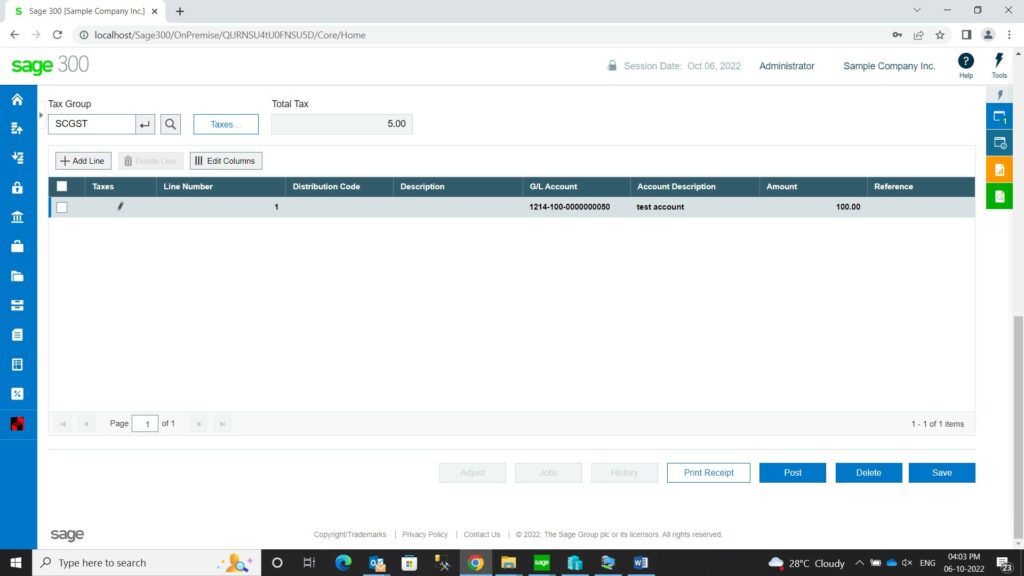 Deposit Date effect in Bank Reconciliation using Sage 300