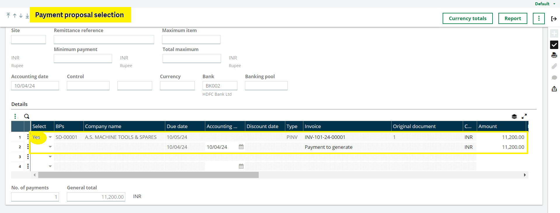 Payment Proposal Selection 