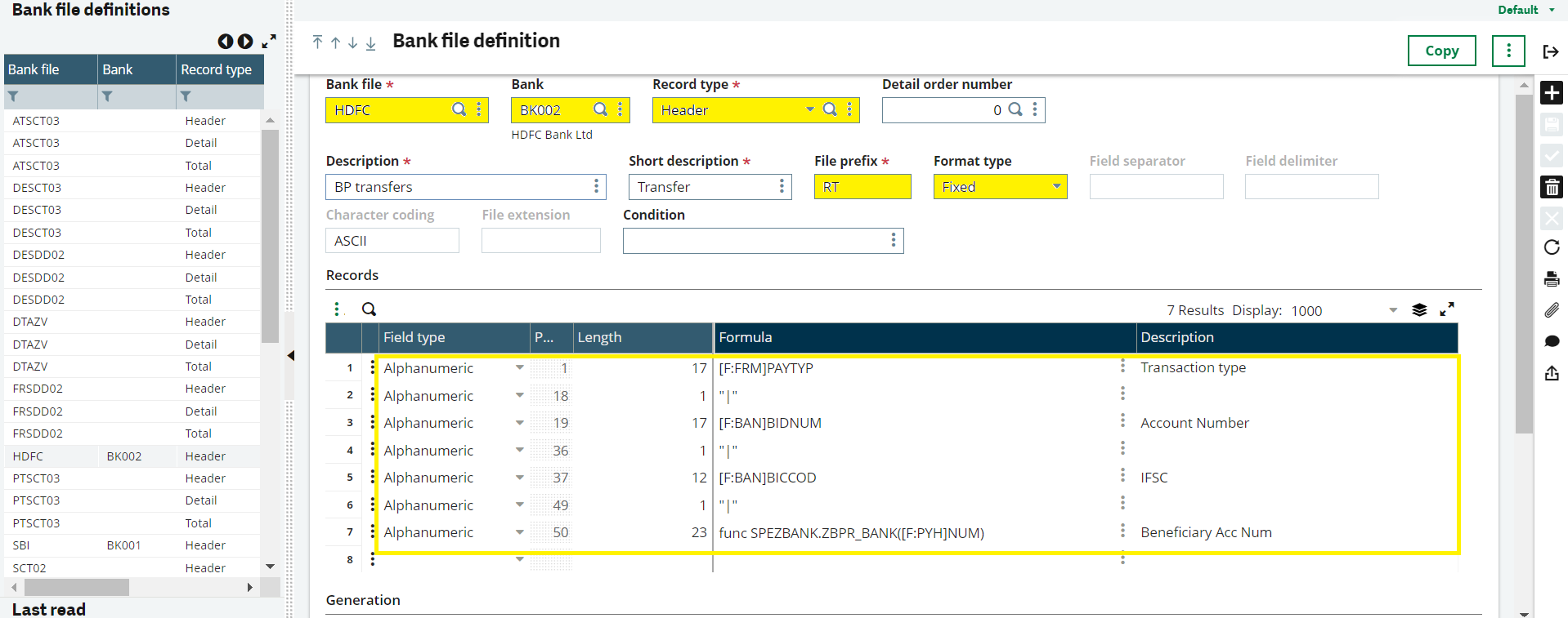 Bank File Definitions