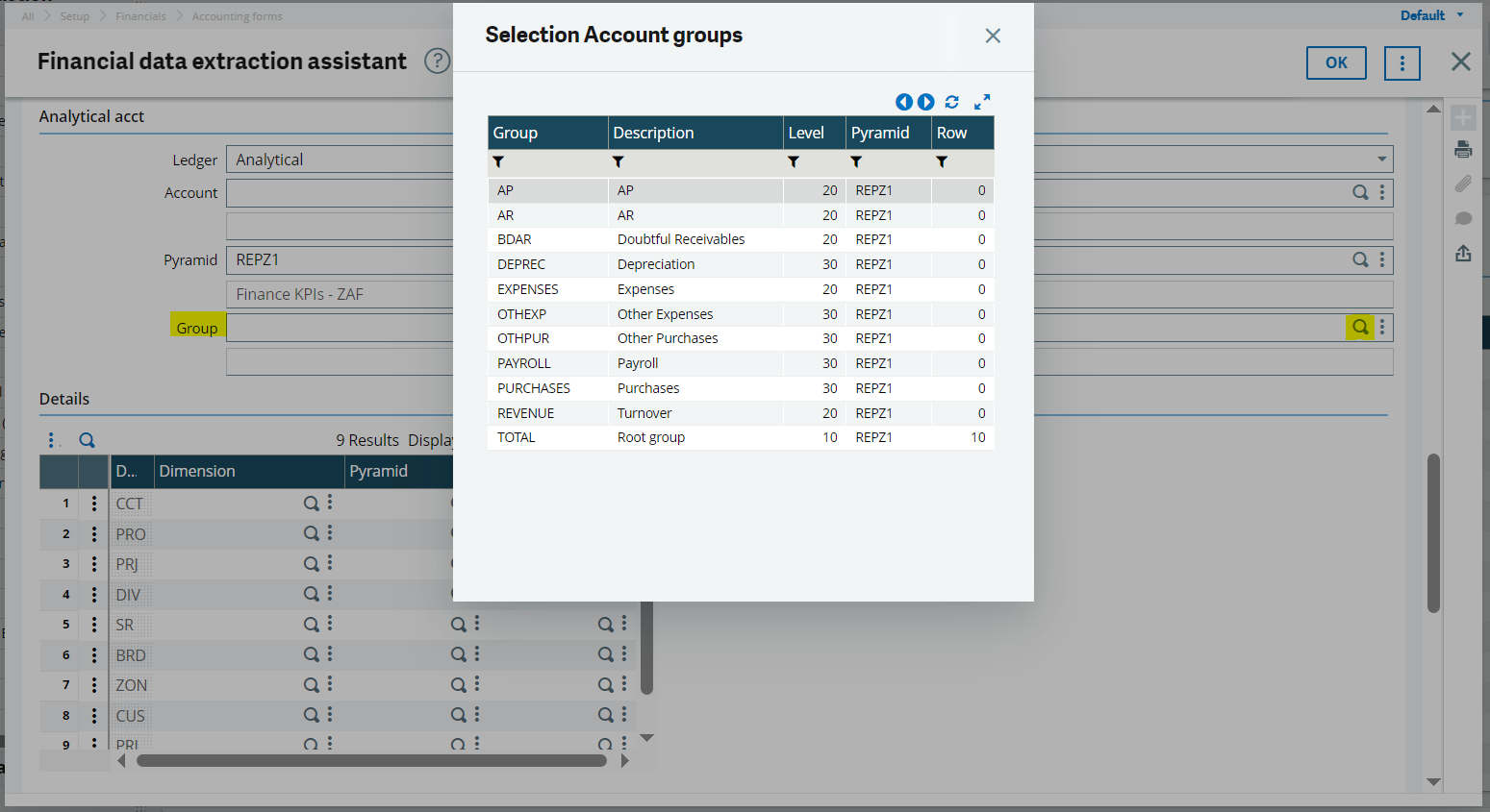 Accounts Group Selection 
