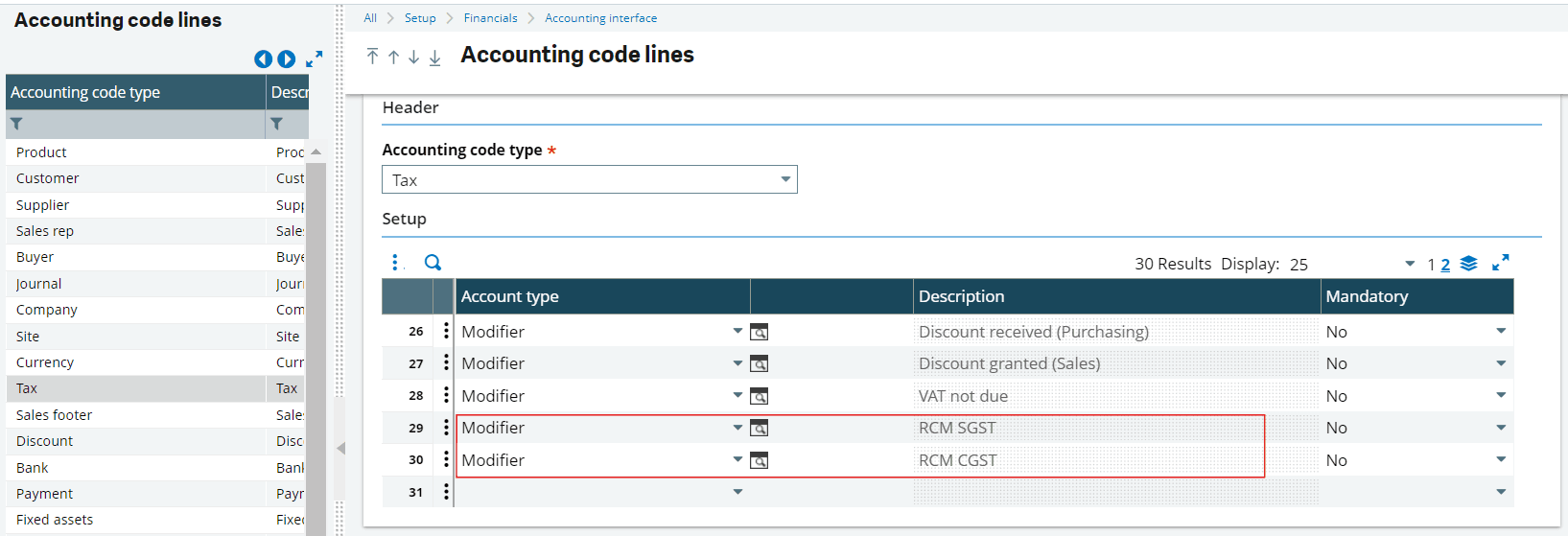 Accounting Code lines