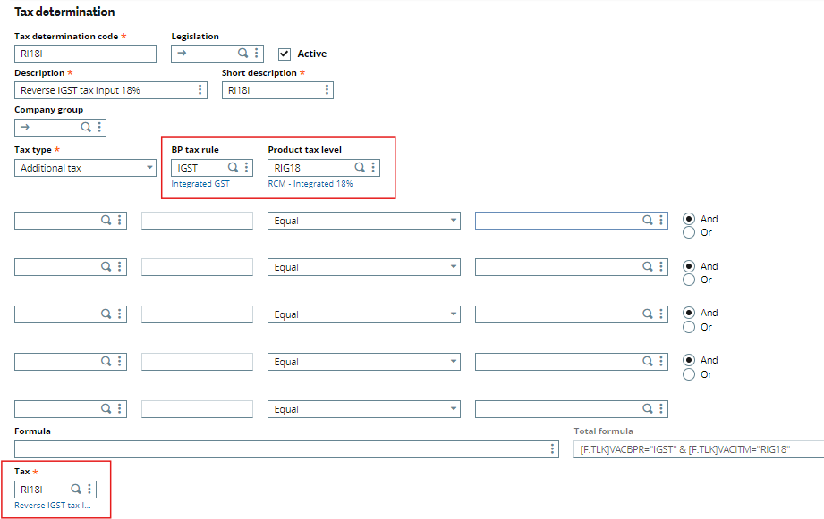 Tax Determination- Reverse IGST tax Input 18%